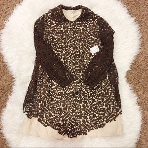 Free People Brown Crochet Overlay Dress